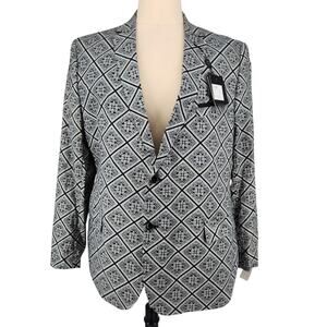 Linea Uomo Cotton Blazer Sports Coat Black & White Geometric Print Modern Fit